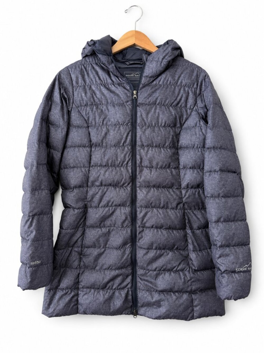 Eddie Bauer EB650 Women's Hooded Down Puffer Coat Blue Gray SIZE MEDIUM